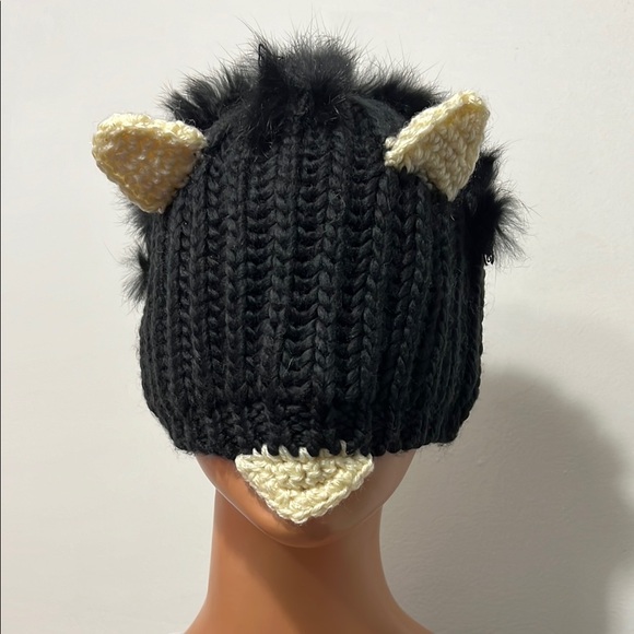 Black and Cream Knit Beanie with Ears main image 10